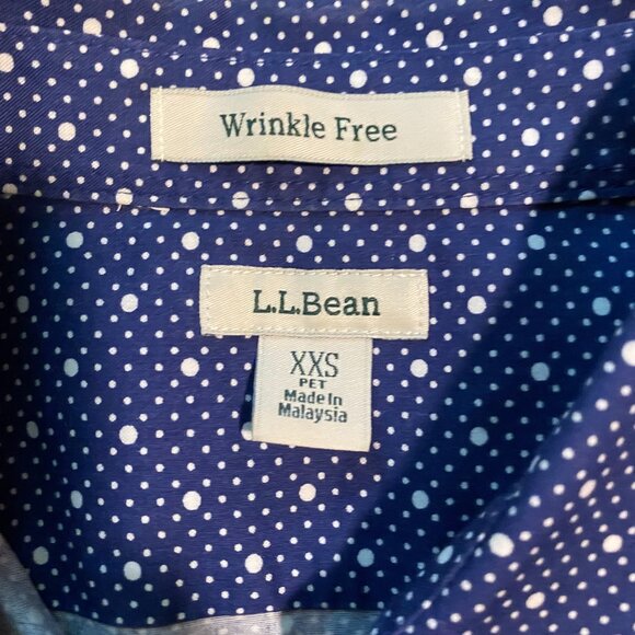 LL Bean Women's Wrinkle Free Bu Shirt Size XXS Petite Blue Polka Dot - Picture 6 of 7